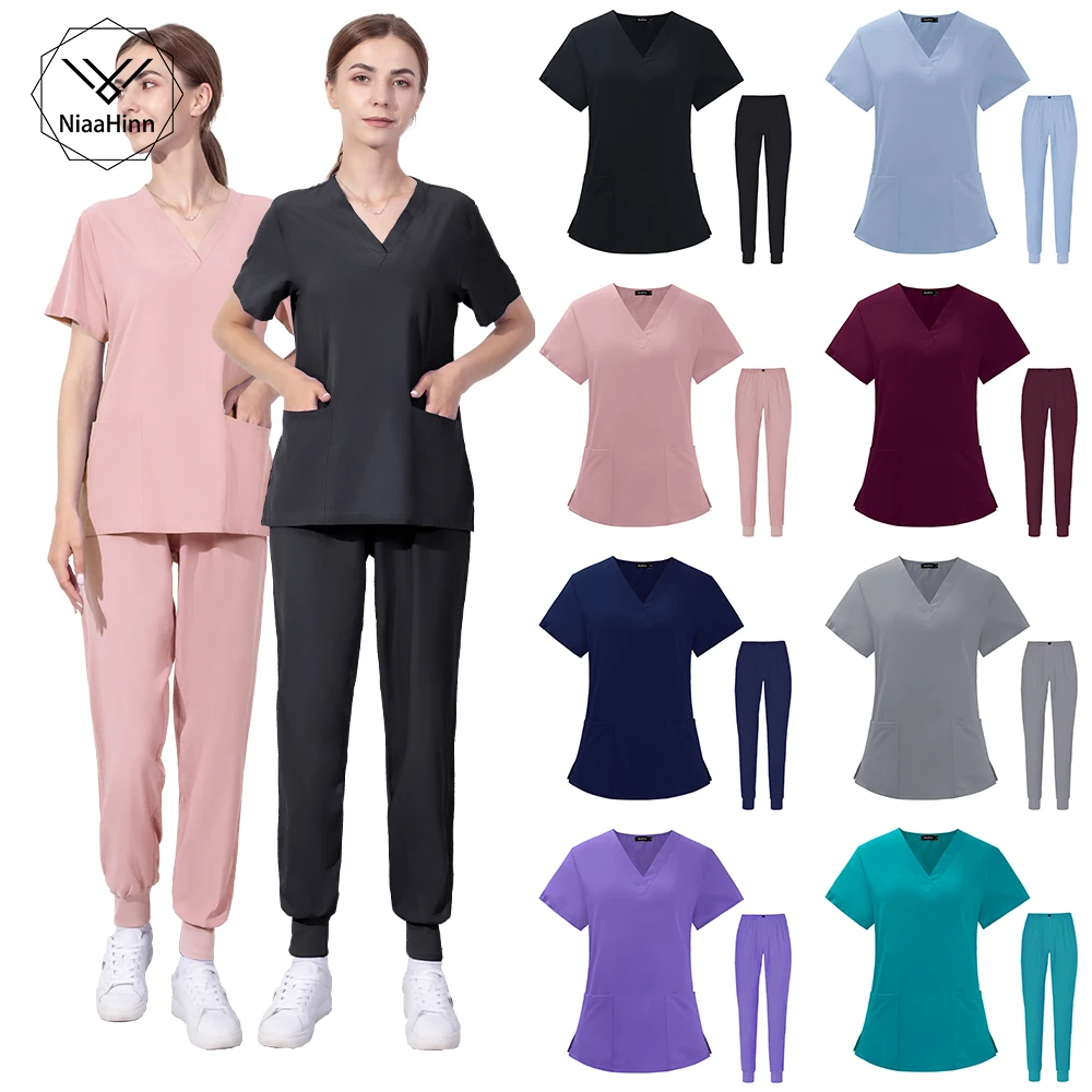 Scrubs Medical Uniforms Women Clinical Uniforms Wholesale Thin Soft Solid Color Nurse Doctor Dentistry Nursing Two-piece Suit