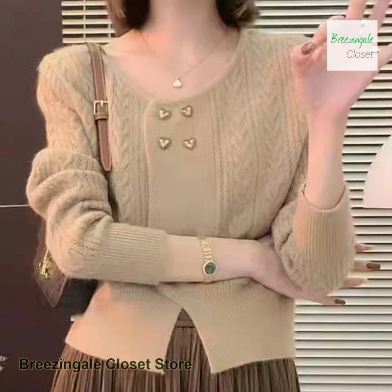 

French casual simple lady Joker long sleeve temperament round neck short sweater women wear fashion Joker in autumn and winter.