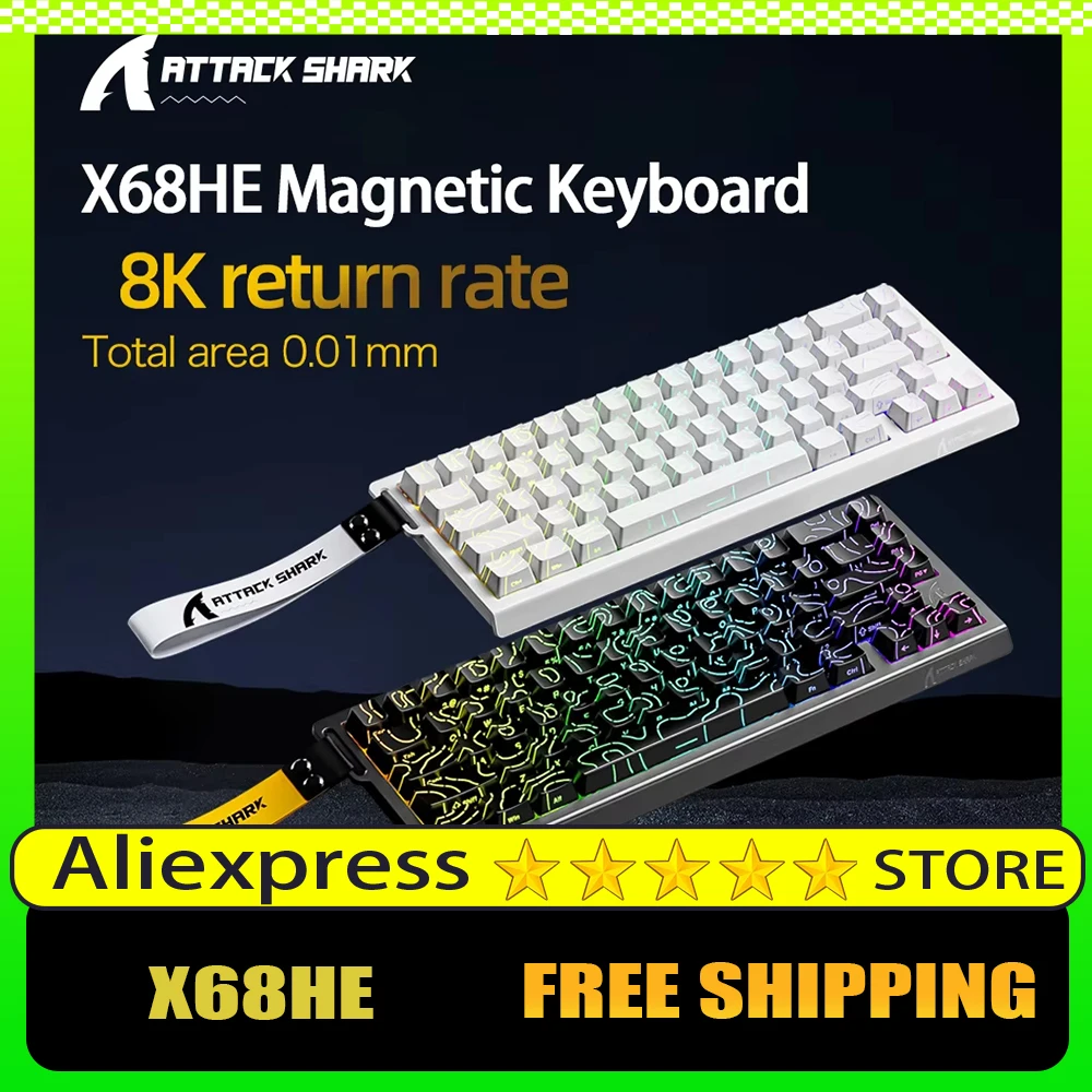 

ATTACK SHARK X68HE Magnetic Gaming Keyboard Mechanical Wired for Pro Gaming 0.01mm Rapid Trigg 8000Hz SOCD/Rs 0.125ms 128K Rate