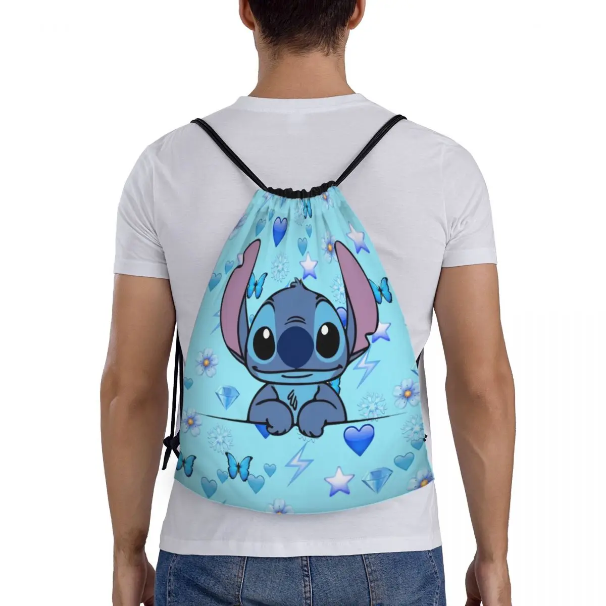 Custom Cartoon Little Stitch Drawstring Backpack Bags Men Women Lightweight Cute Monster Gym Sports Sackpack Sacks for Traveling