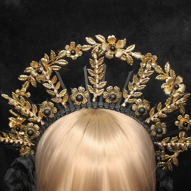 Gothic Lolita Virgin  Crown Headband Goddes Hair Accessories Gorgeous Vintage Church Mary Baroque Tiara DIY Material