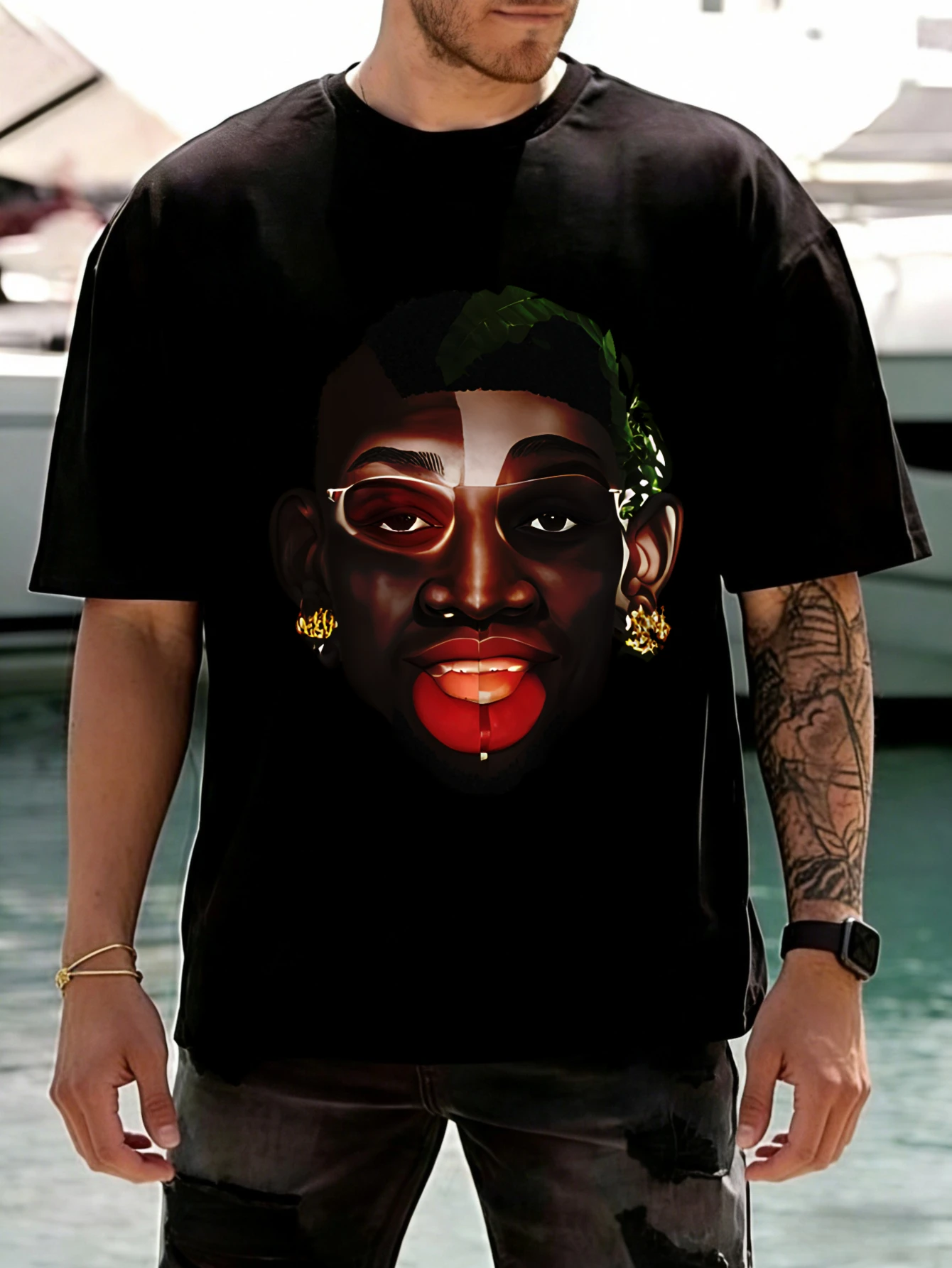 

Mens Oversized Cotton Graphic Face Print Streetwear Summer Casual Short Sleeve T Shirt for Men & Gift for Him