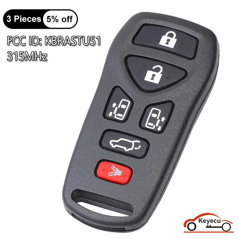 

KEYECU 6 Buttons Keyless Entry Remote Car Key Fob for Nissan Quest 2004 2005 2006 2007 2008 2009, FCC ID: KBRASTU51