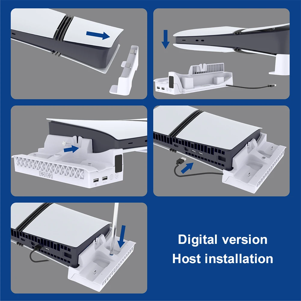 حامل تبريد أفقي لجهاز PS5 PRO/قوس أفقي نحيف مقاوم للتآكل وحدة تحكم مزدوجة رف شحن وحامل سماعة الرأس