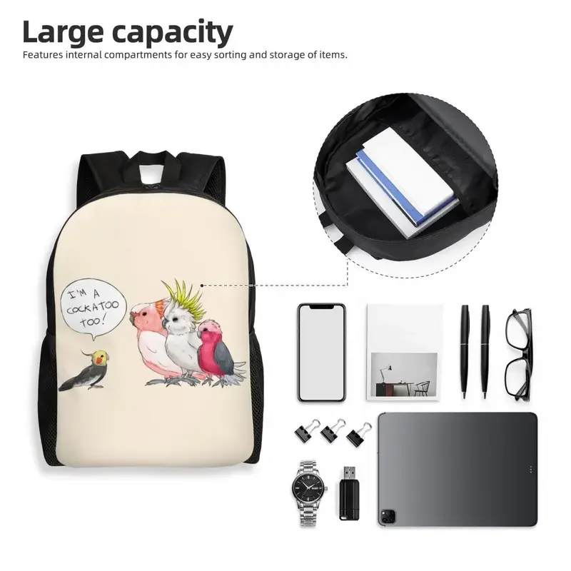 Personalized Funny Cockatoo Cockatiel Backpacks Men Women Casual Bookbag for College School Parrot Birds Bags