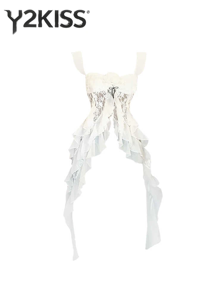 

Летняя женская кружевная майка Shoujo 2000s Mori Girl Design Halter Top French Coquette Gyaru Hot Sexy Y2k High Street New Trend