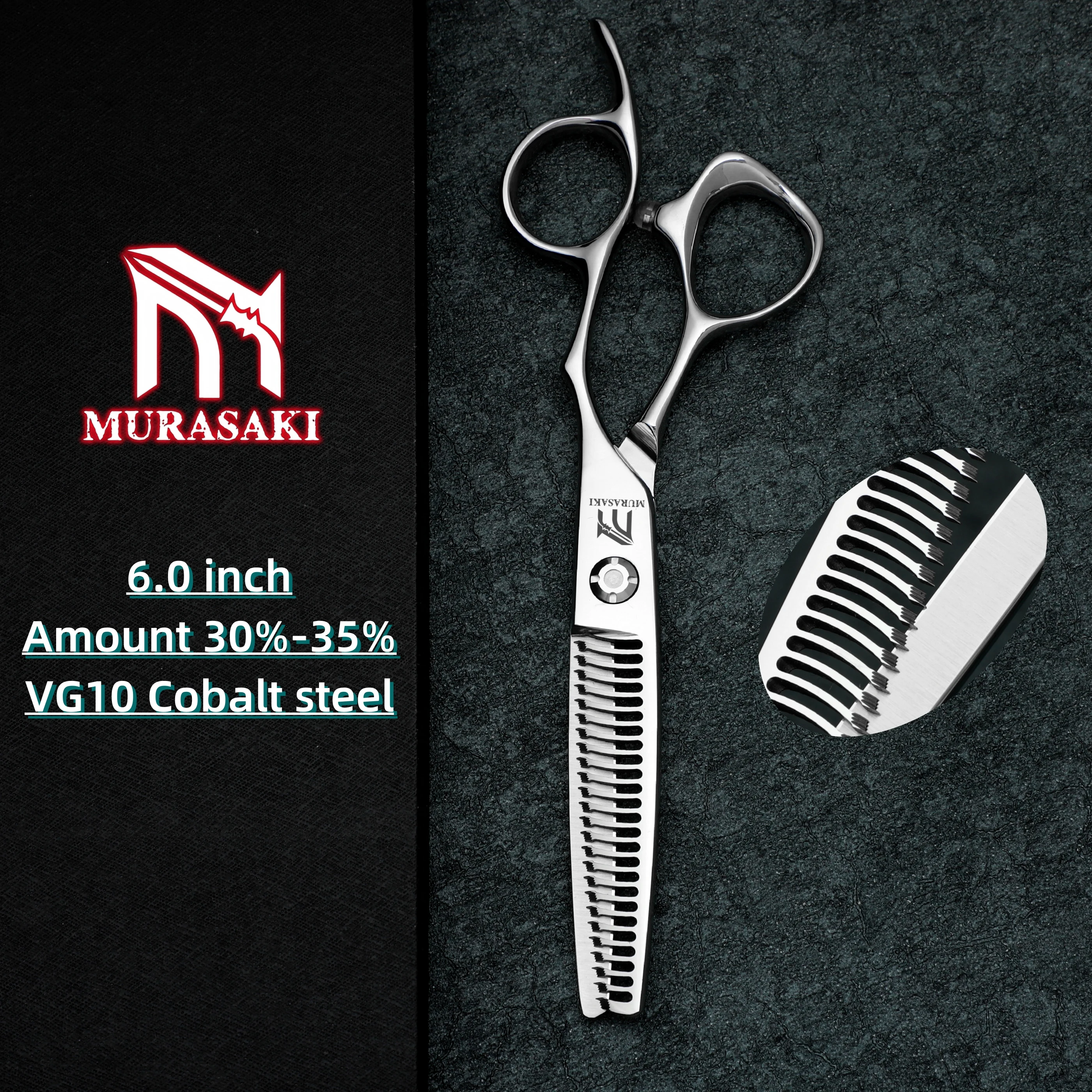 MURASAKI Professional Hairdressing Scissors，6.0 inch Hair Thinning Shears，Ergonomic Design，VG10 Steel Shears for Hairdressers
