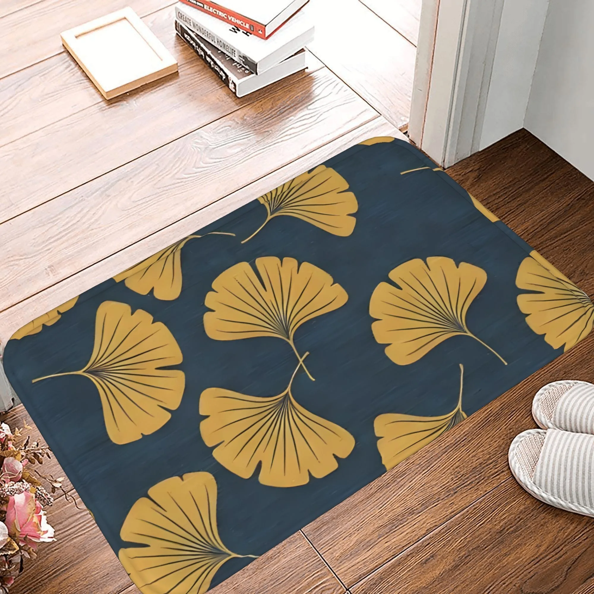 

1PC Ginkgo leaf Kitchen Rug Non-Slip Door Mats Pop design Bathroom Rug Bath Mat Carpet for Home Sink Laundry Decor