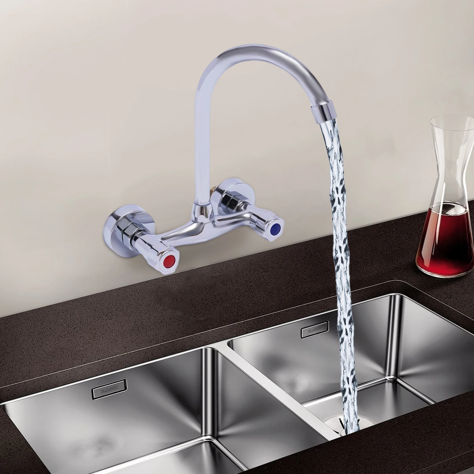 Küchen armaturen, High Arc Doppelgriffe Edelstahl Waschbecken Wasserhähne Küchen spüle Wasserhähne für Bauernhaus Wohnmobil Wäsche RV Bar