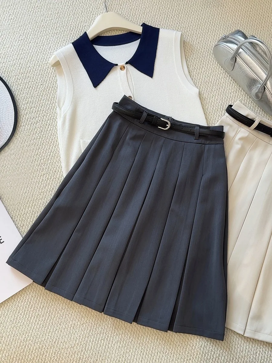 

Ruffle skirt women's 2025 spring and summer new style college style slimming high waist A-line suit half body skirt middle skirt