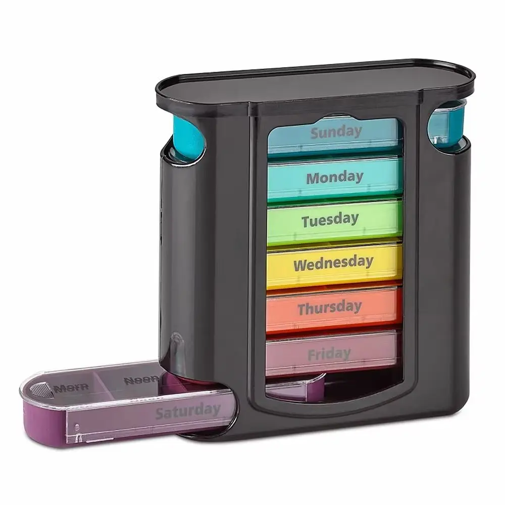 

7 Days Pill Dispenser Box Portable Colorful Medicine Storage Containers Rainbow Moisture Resistant Sealed Pill Case
