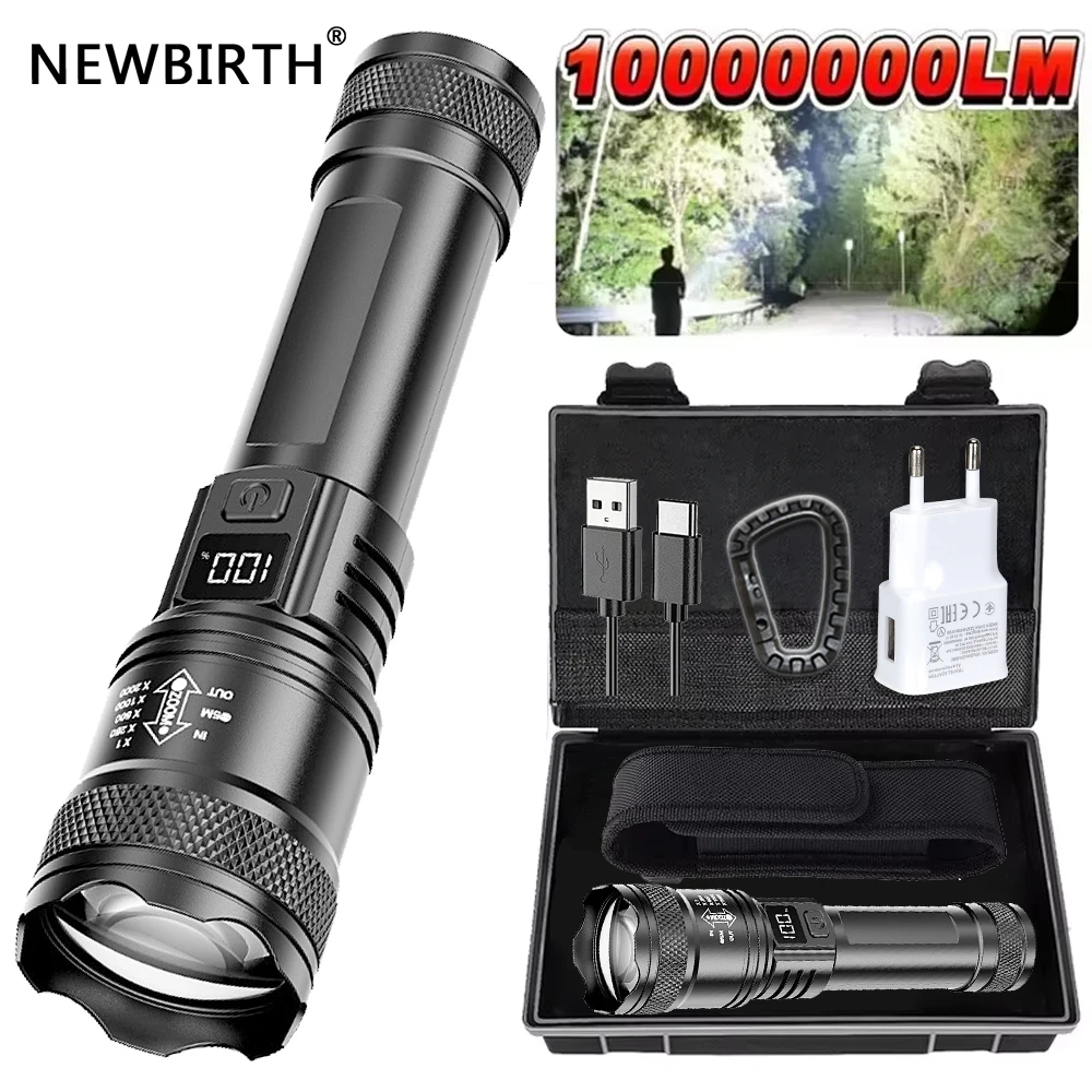 

Rechargeable LED Flashlight Zoomable Torch with LCD Display 3 Modes Waterproof High Power Hand Light Outdoor Wilderness Camping
