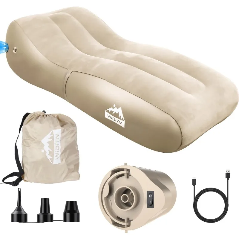 Luxury Inflatable Lounger Ultra-Wide 35.4 ”, Self Inflatable Couch with Built-in Pump, Comfortable Top Surface Camping Mattress