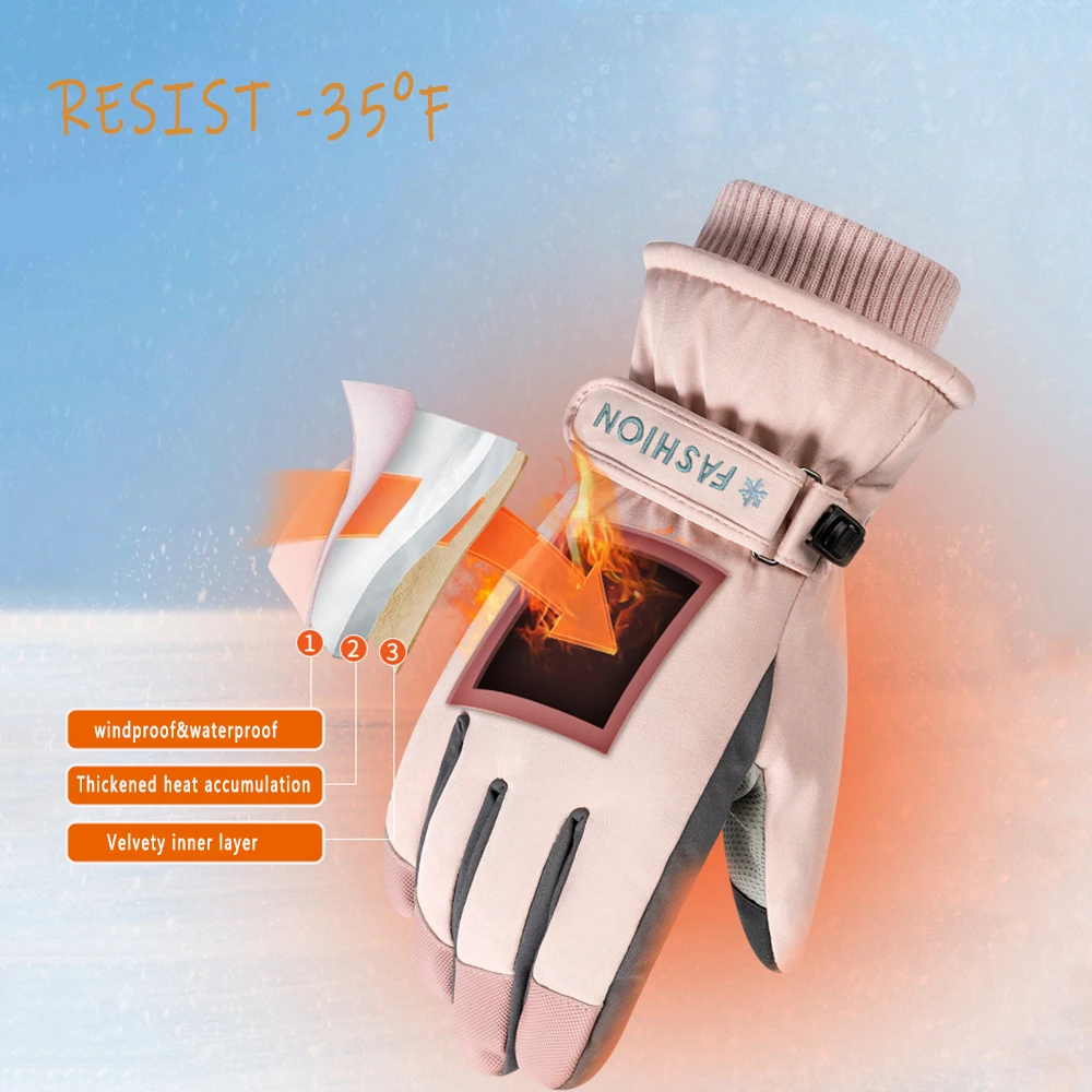 قفازات التزلج مقاومة للماء والرياح - قفازات الثلج الدافئة السميكة، قفازات على الجليد، قفازات الشتاء لركوب الدراجات بشاشة تعمل باللمس