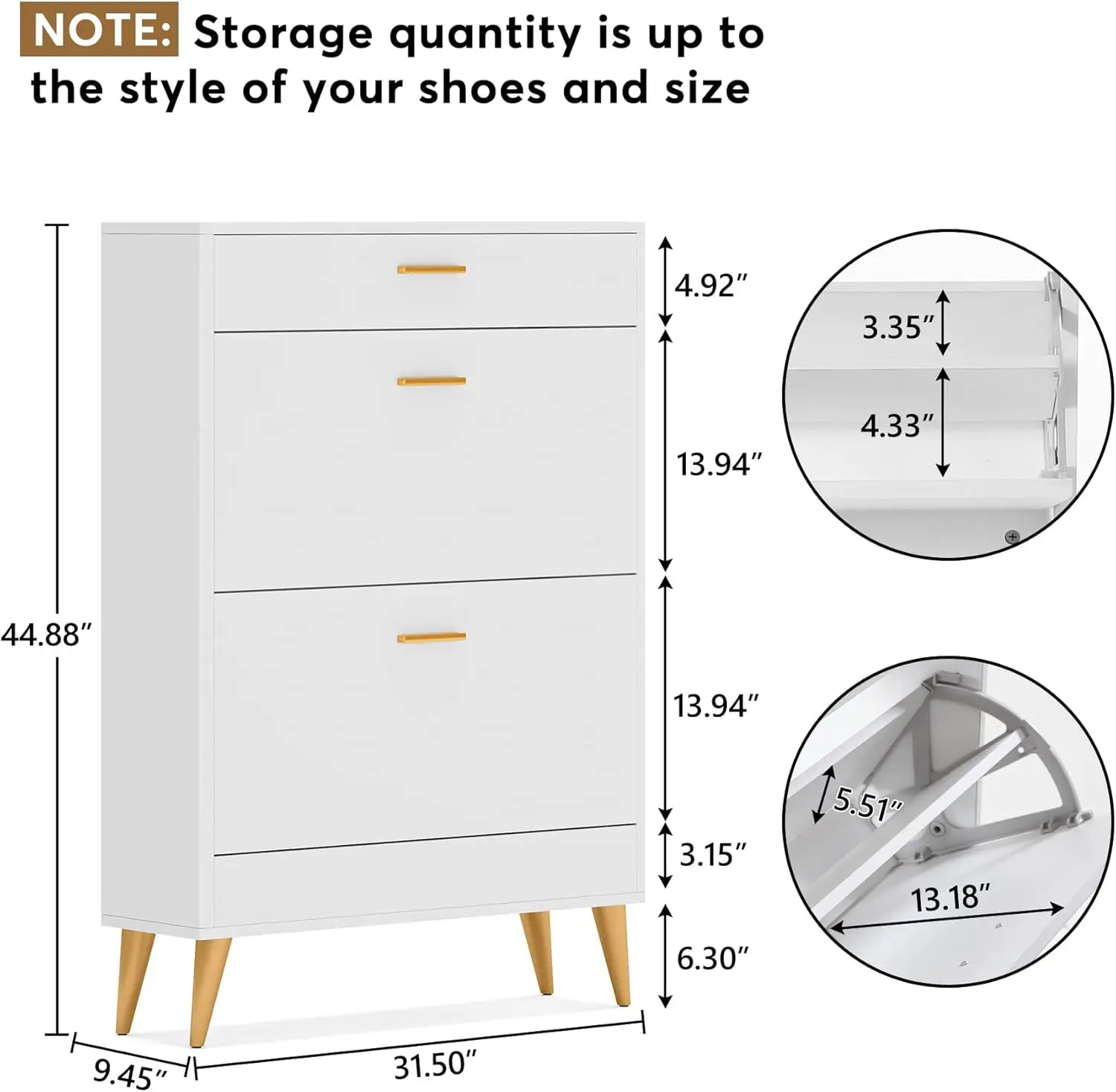 Shoe Cabinet, White Shoe Storage Cabinet with 2 Flip Doors and Drawer, Modern Narrow Shoe Organizer Rack for Entryway