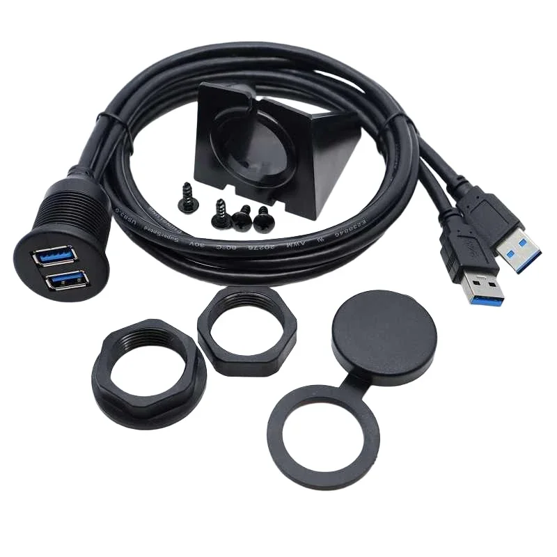 Outdoor Type-C HDMI RJ45 Connector Wire USB Round Head Dual Port Female to Male Socket Car Waterproof Cable 1-2M