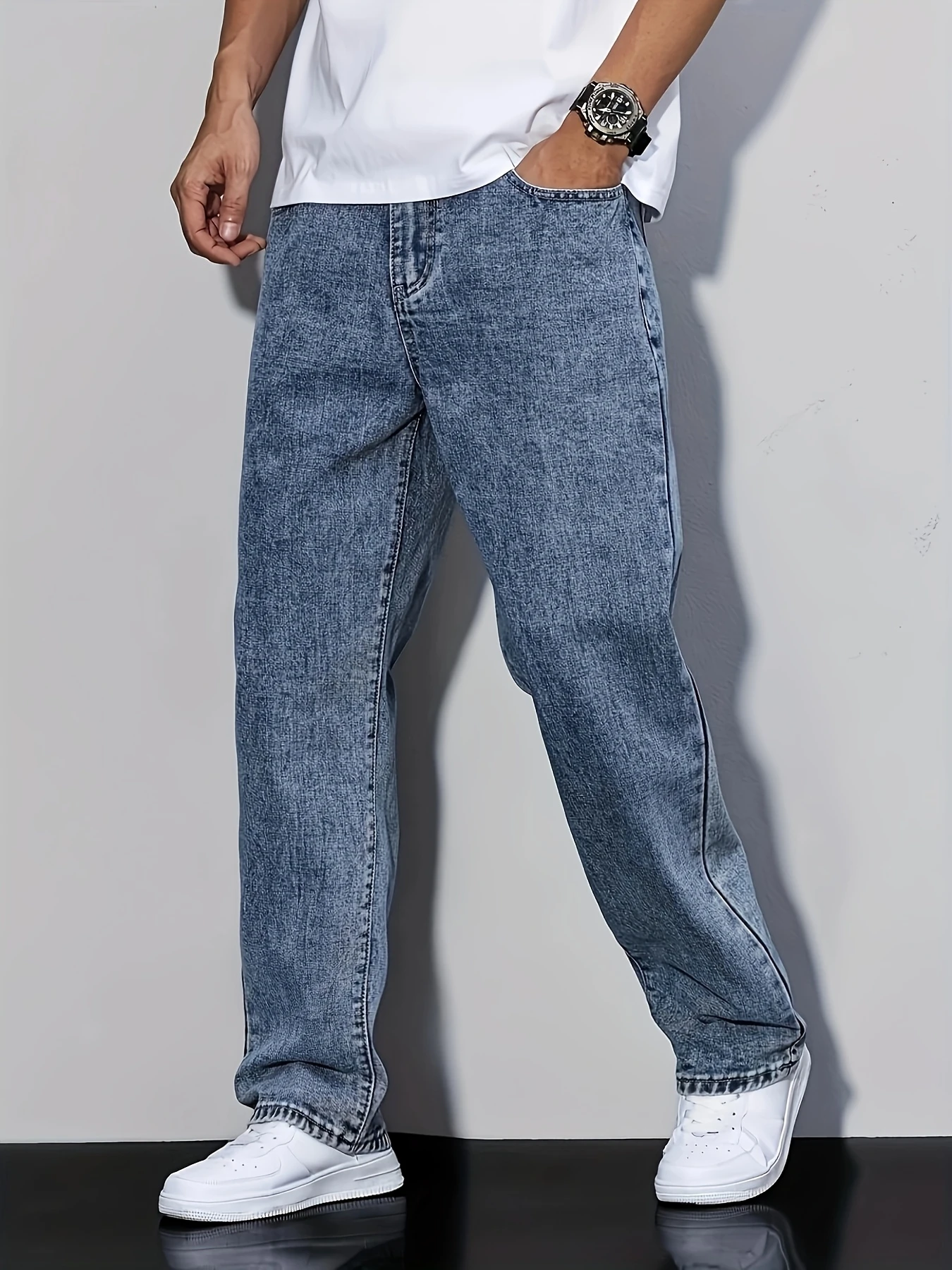 

Men's Straight Leg Denim Pants, Men's Classic Design Jeans, Versatile For All Seasons