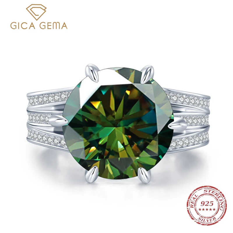 

Gica Gema 925 Sterling Silver Engagement Rings 10CT Round Shape Multicolor Moissanite Diamond Couple Wedding Ring Luxury Jewelry