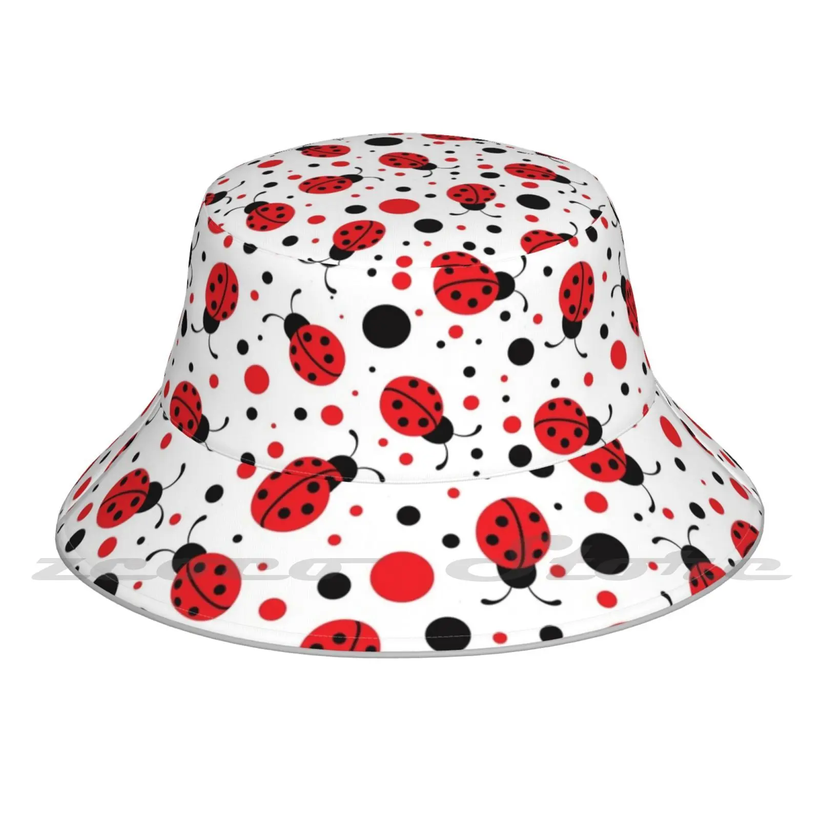 ทุกที่ Topi Bucket นิ่มแฟชั่นรูปแบบส่วนบุคคลของขวัญหมวก Bugs Polkadots จุดลายจุด Sandityche Lunastone Bug สีแดง