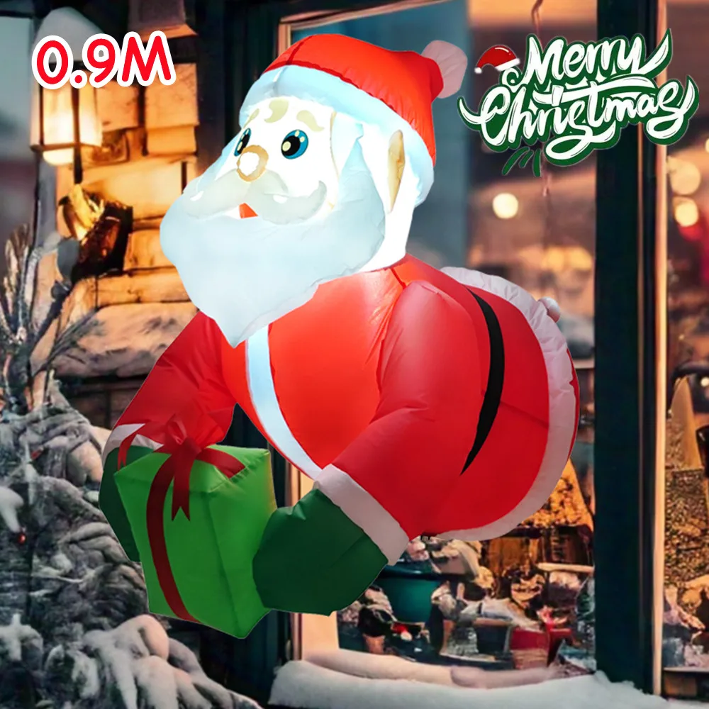 

Christmas Inflatable Climbing Window Santa Claus And Green Gift Bag, For Xmas House Beams Windowsills Roofs Balconies Decoration