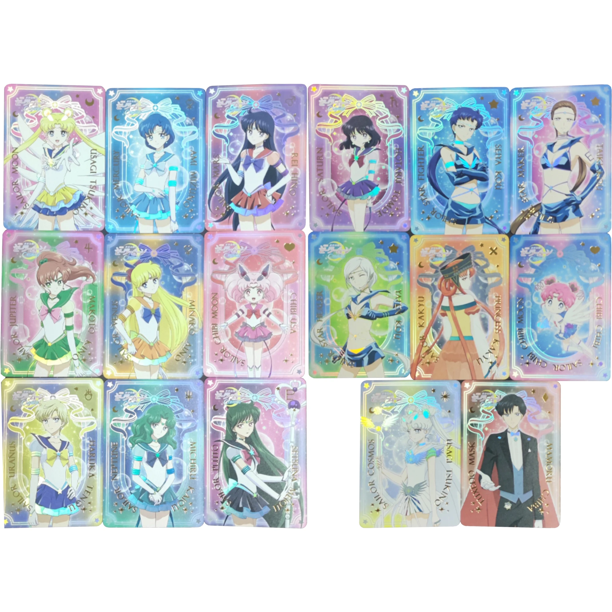 Diy 17Pcs/set Anime Girls Tsukino Usagi Chibiusa Hino Rei Aino Minako Color Flash Cards Game Anime Collection Cards Gift Toys