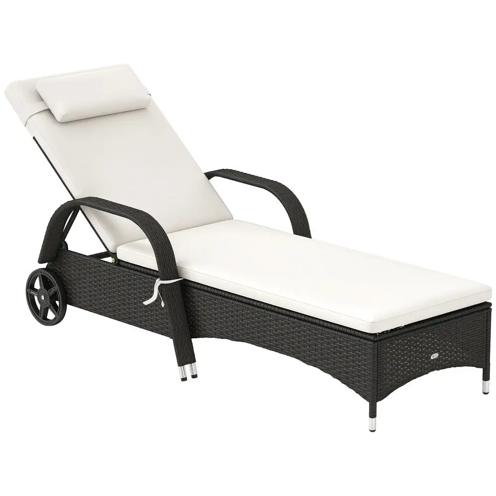 

Wicker Outdoor Chaise Lounge, 5Level Adjustable Backrest PE Rattan Pool Lounge Chair with Wheels, Cushion amp Headrest, Deep Co