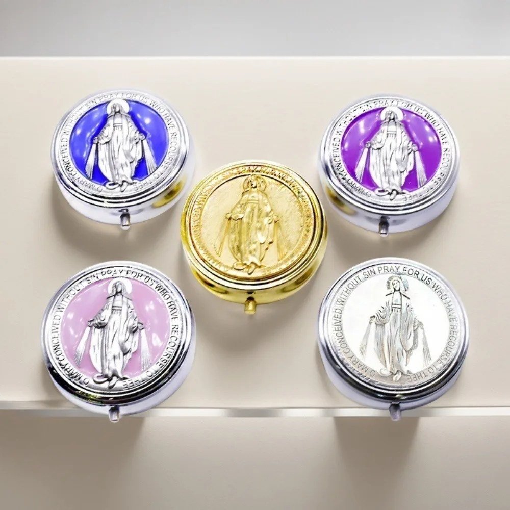 Retro Religious Jewelry Box Zinc Alloy Elegant Virgin Mary Gift Box Round Jewelry Storage Box Accessories Storage