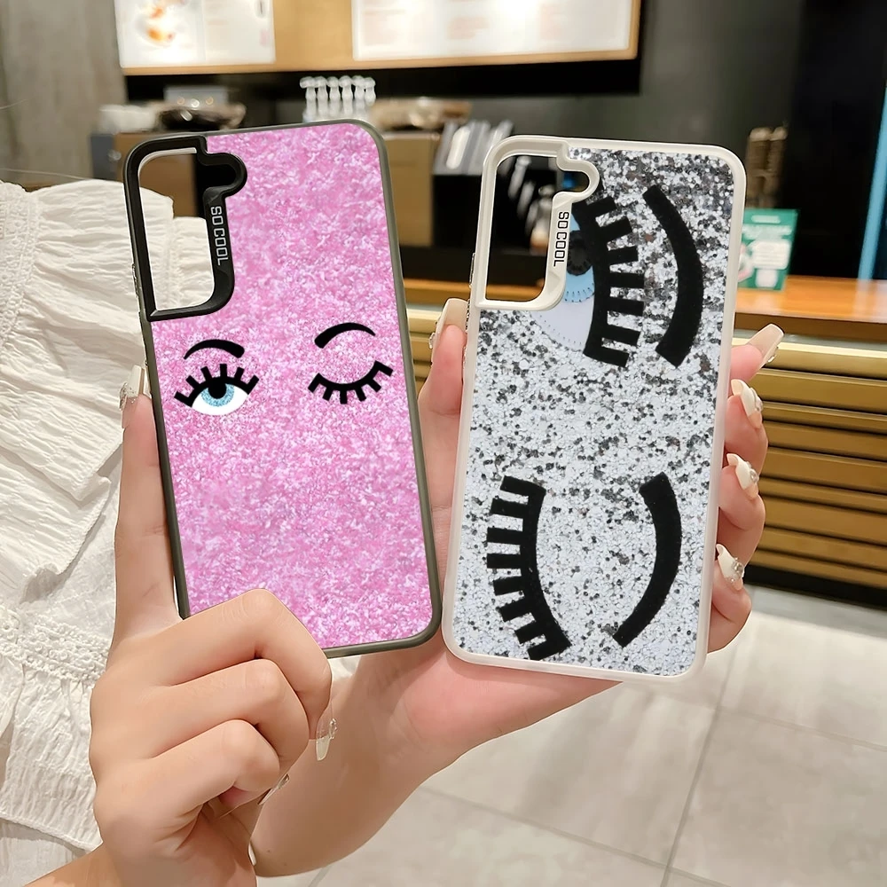 Hot Chiara Ferragni Eyes Eyes Phone Case Colored Silver Trendy Phone Case For Samsung S 22 23 24 Note 20 Ultra Plus PRO FE Cover