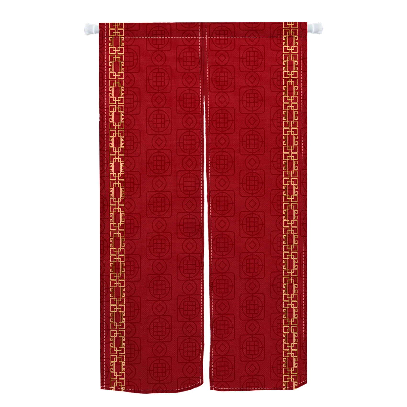 Chinese Red Auspiciousness Moire Door Curtain Japanese Noren Entrance Decor Bath Partition Doorway Hanging Split Half-Curtain