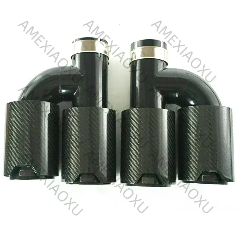 A Pair Carbon Fiber Universal Tip H Shape Double Exit Car exhaust system Pipe For bbBMW M Logo Nozzle for muffler Tuning