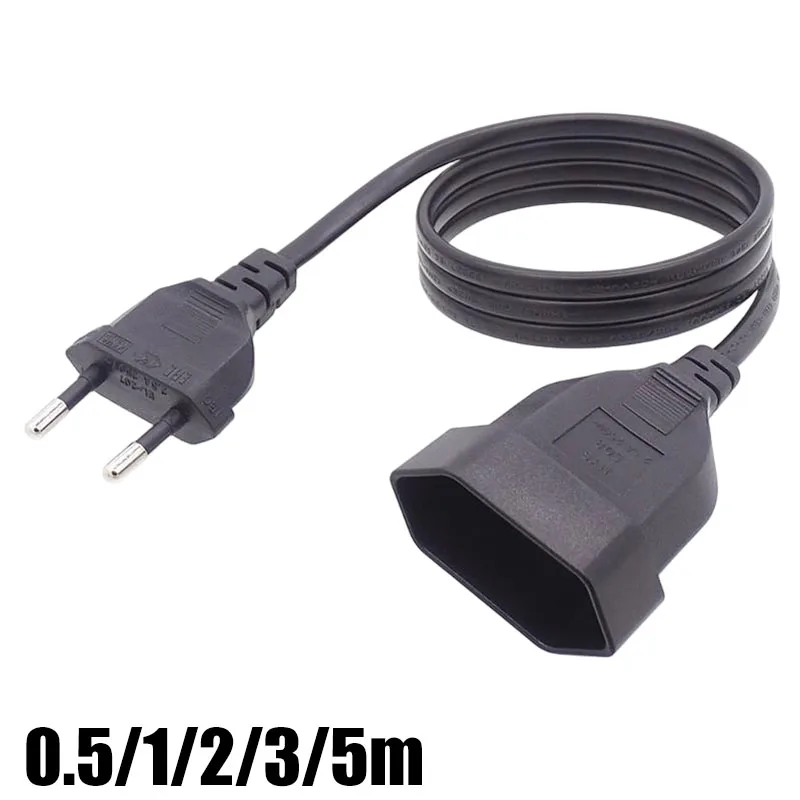 EU Plug Power Supply Cable 0.5m/1m/2m/3m/5m 2-Prong Male to Female Euro AC Power Extension Cord For AC Power Socket