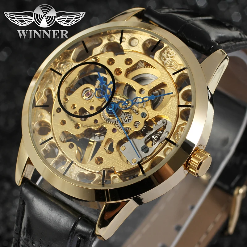 

Luxury Brand T-winner Casual Fashion Watch Skeleton Hand Wind Mechanical Men's Watch PU Leather Strap Wristwatch