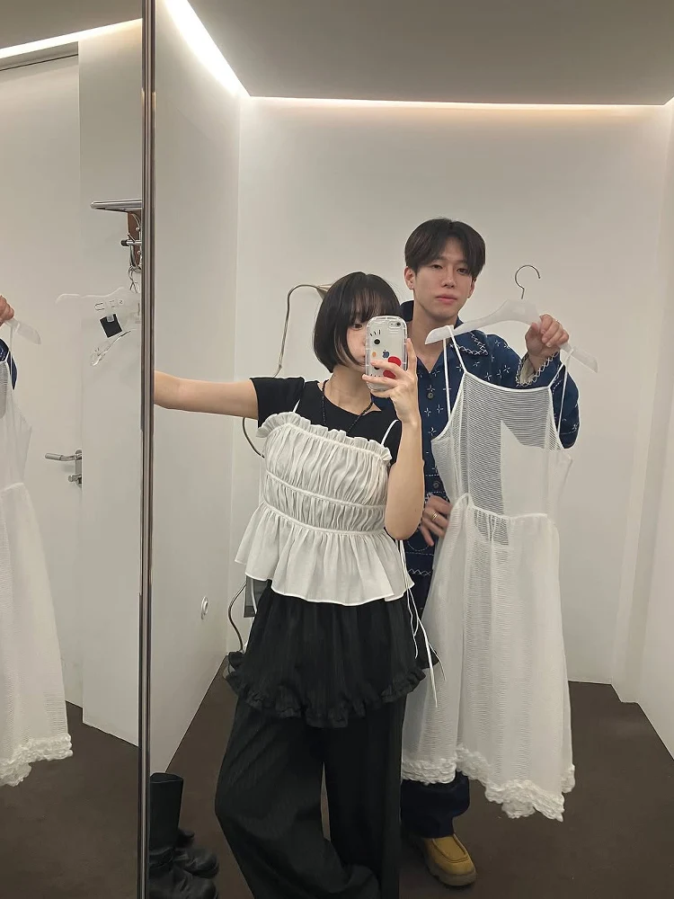 

Sweet Sle Плиссированный жилет на бретелях Верхняя одежда с завязками Fre Youthful Bal Slim Fit Pure Color Лето