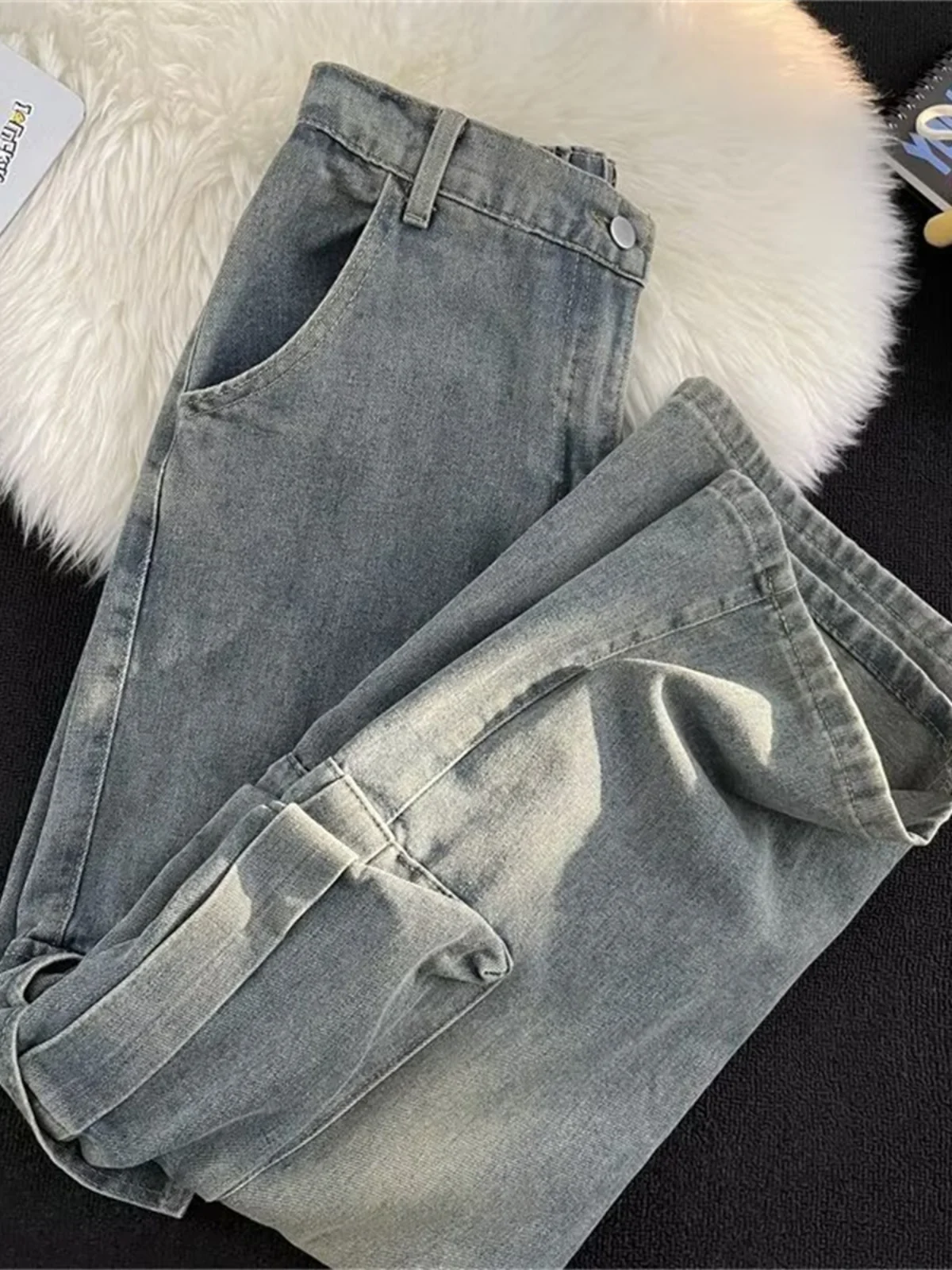 

Джинсы в стиле уличной моды из Гонконга, свободные, широкие, длинные брюки для мужчин и женщин, весна-осень, трендовые, винтажные