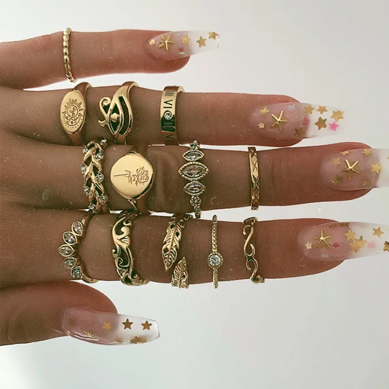 Vintage 10Pcs/set Gold Color Rings Set for Women Simple Boho Geometric Round Circle Finger Knuckle Ring Fashion Jewelry 2021