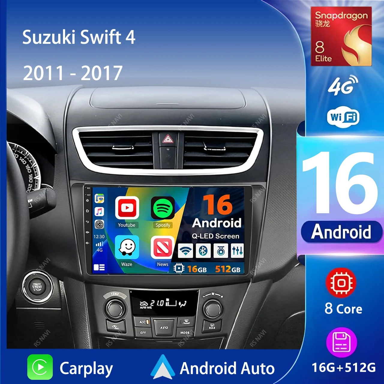 Android 16 Carplay Auto 2K Bildschirm Autoradio Multimedia für Suzuki Swift 4 2011-2016 2017 WIFI+4G DSP Autoradio Stereo Head Unit