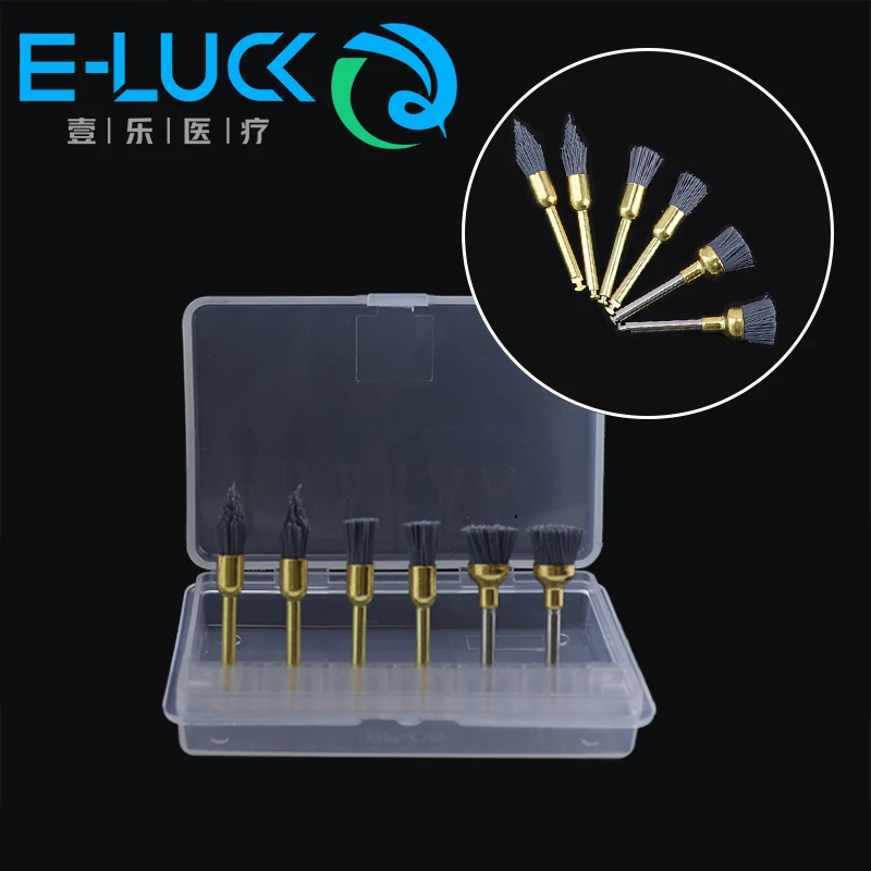 6pcs/box Dental Polishing Brush Silicon Carbide Polishing Prophy Brushes Kit Dentistry Material for Contra Angle Handpiece