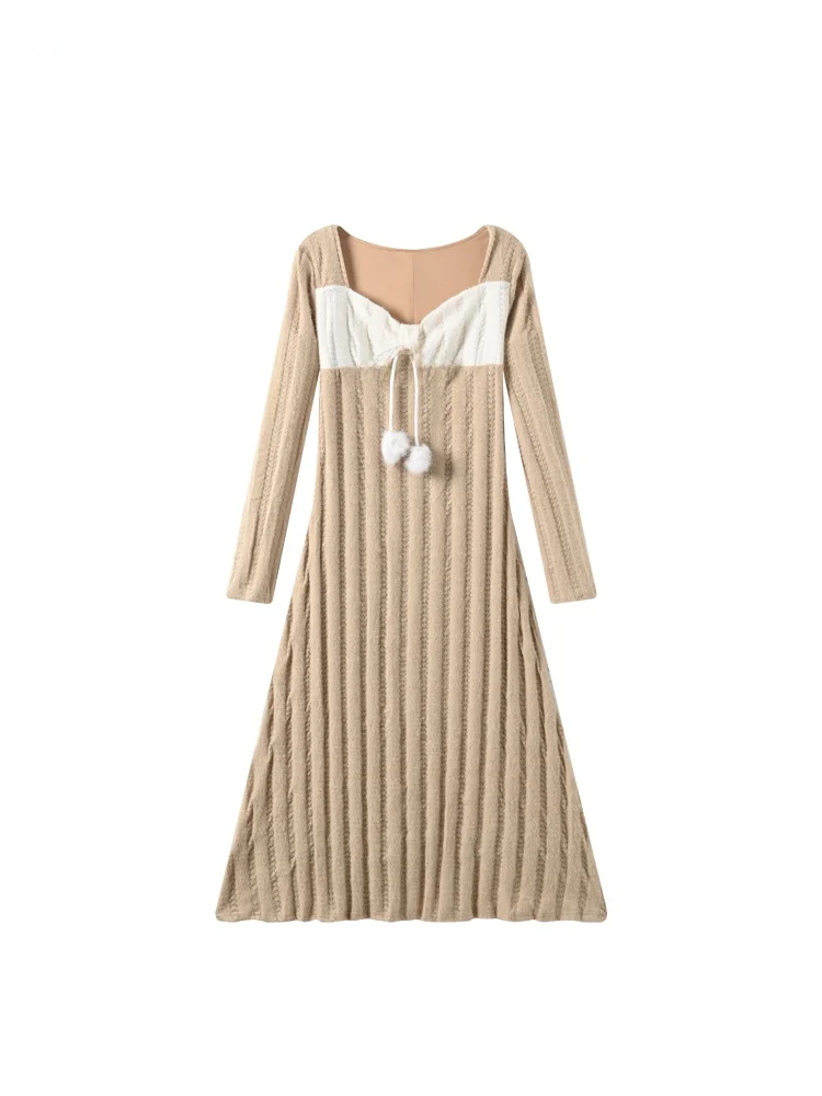 

plus Size Sle Long Dr Women's Autumn Winter Faion Retro Age-Defng Skirt Ci Commute Cotton Knitted Dr