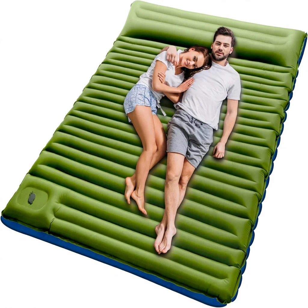 

Double Sleeping Pad Lightweight Self-Inflating 2-Person Waterproof Built-in Pillow Foot Pump Compact Camping Mattress Ergonomics
