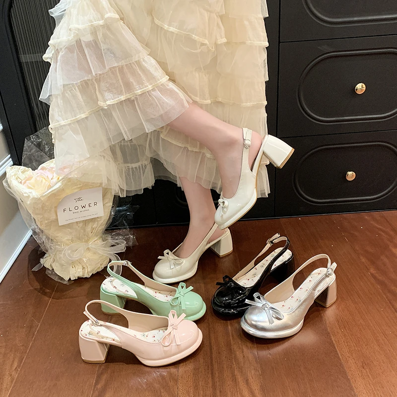 

Bow Women Heeled Sandals Platform Loafers Shoes Woman Slingback 2026 Trend Dress Shallow Summer Pumps Soft Leather Sandalias