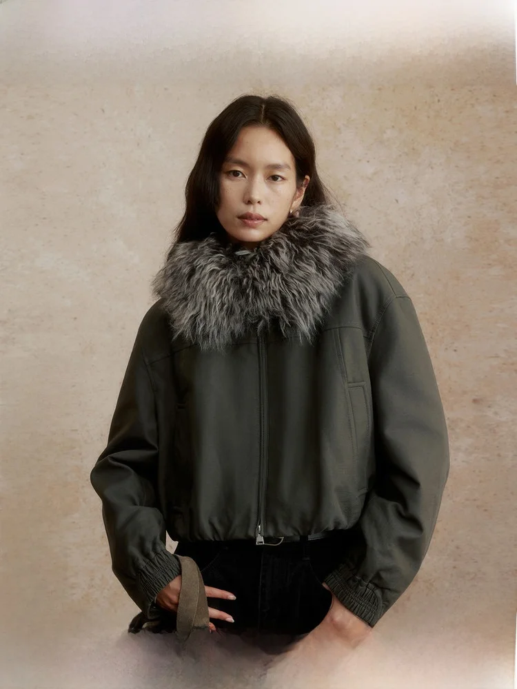 

ZhiZhi Short down Jacket Women's Winter Removable Fur Collar White Goose down Commute Style Thickened Long Sleeve Regular Length