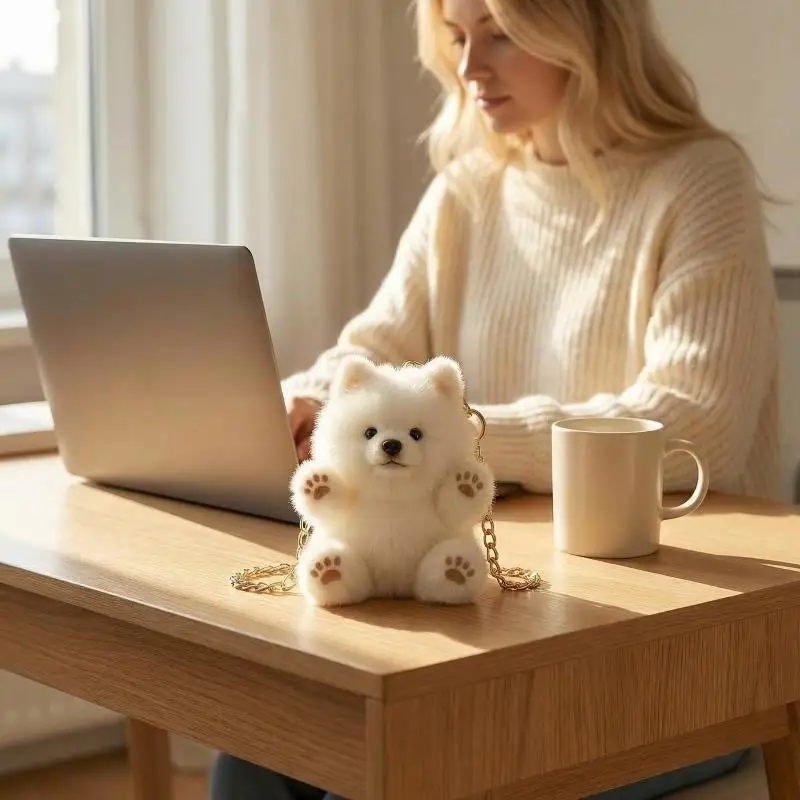 Samoyed Plush Pendant Keychain Ultra Soft Stuffed Animal Doll Cute Bag Decoration  Gift for Children School