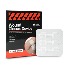 RHINO RESCUE Zip Stitch 6pcs, Wound Closure Strips without Suture for Cut Care Device, Adhesive Bandages