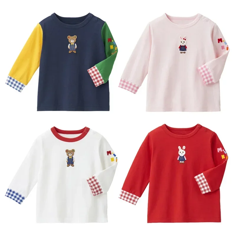 T-shirt Japanese Style Fashion Brand 2023 Autumn New Boy and Girl Cartoon Standing Bear Letter Embroidered Long Sleeves