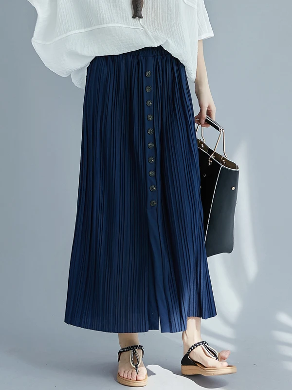 تنورة نسائية ميدي لربيع وصيف جديد مقاس كبير فضفاضة متعددة الاستخدامات للتخسيس بخصر عالٍ تنورة ذات ثنيات للتنقل الفني