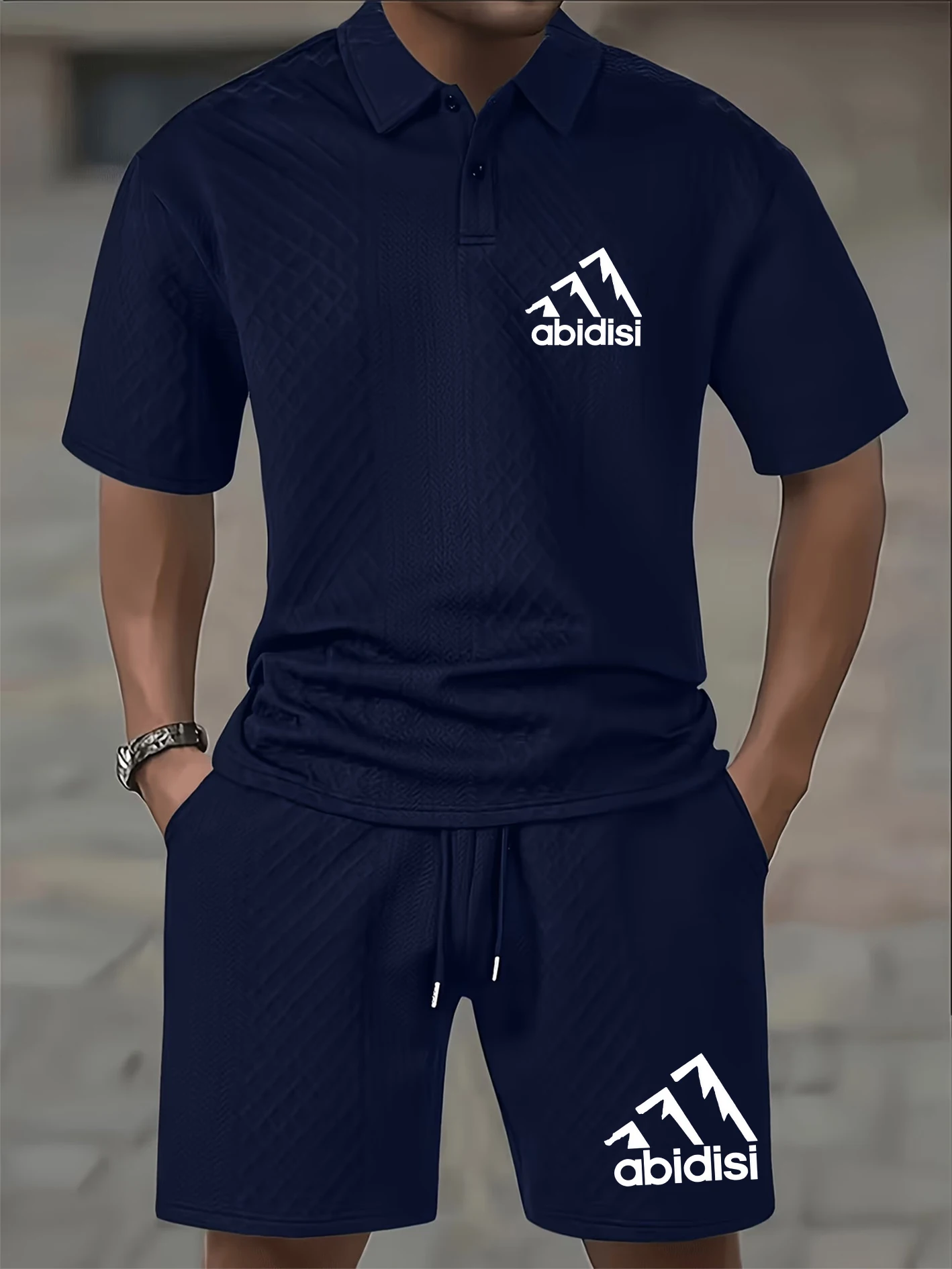 

Men's Waffle Knit Polo Tracksuits, Breathable Textured Fabric, Slim-fit Lapel with Two-button Placket, Versatile for Casual Spor