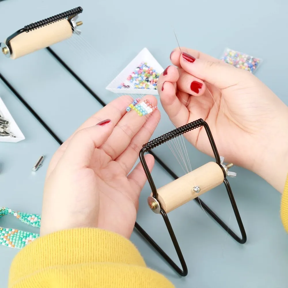 Telar para Tejer y Abaloriar, Herramienta DIY Fácil de Usar con Banda Elástica, Abalorios de Cristal Checo y Aguja para Hacer Pulseras, Collares y Joyería