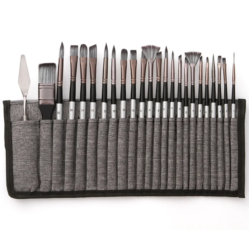24 PCS Paint Brush Set Canvas Roll Nylon Watercolor Acrylic Oil Painting Brushes for Artists Students DIY Art Supplies 4