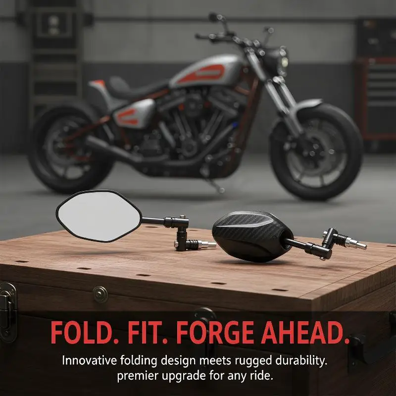 New A Pair Motorcycle Straight Pole Side Mirrors For 360 Degree Folding Mechanism