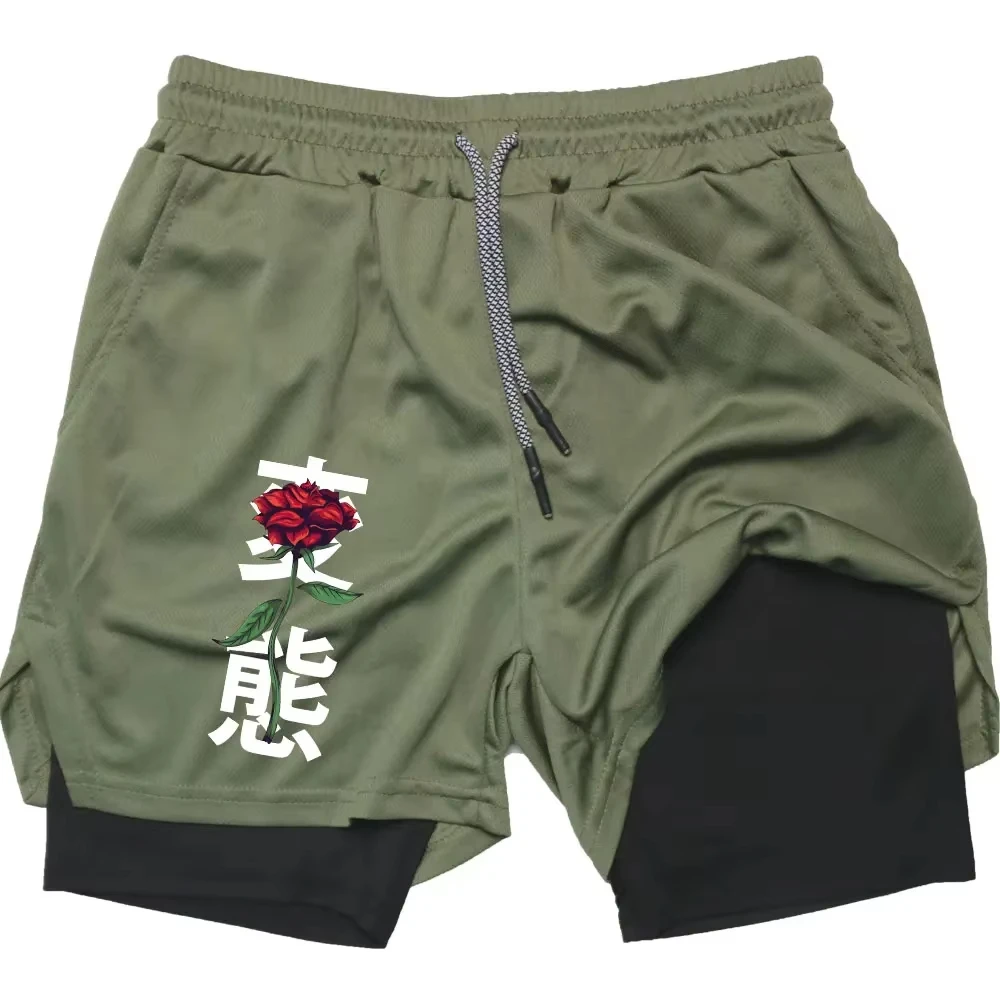 Celana Pendek Kompresi Gambar Mawar Lari Olahraga 2 In 1 Celana Pendek Jogging Latihan Kebugaran Gym Musim Panas Y2K RL0663